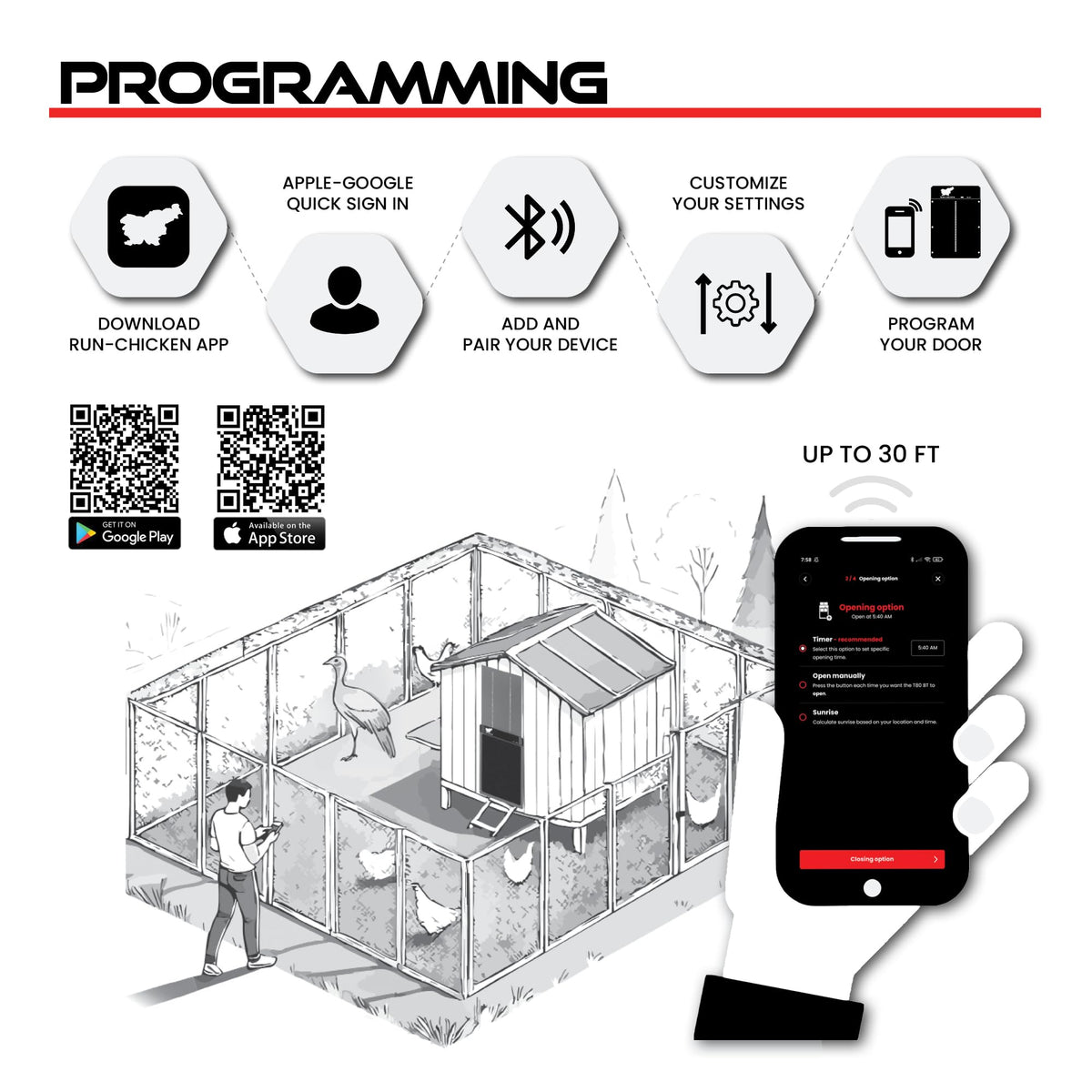 RUN-CHICKEN Door Giant aluminum construction with predator-proof lock