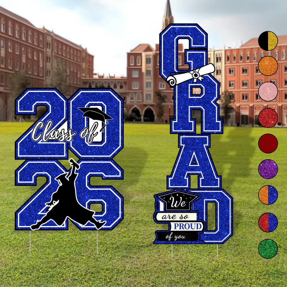Runleo blue 2026 yard sign set enhances curb appeal for outdoor graduation celebrations.