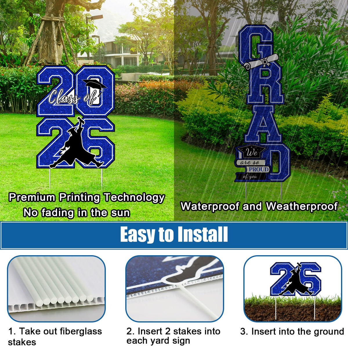 Runleo waterproof corrugated yard sign withstands weather for reuse in future grads.