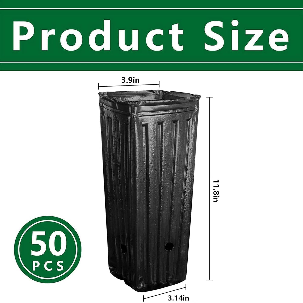RunNico deep tree pot, 11.8-inch height, side view for transplanting.