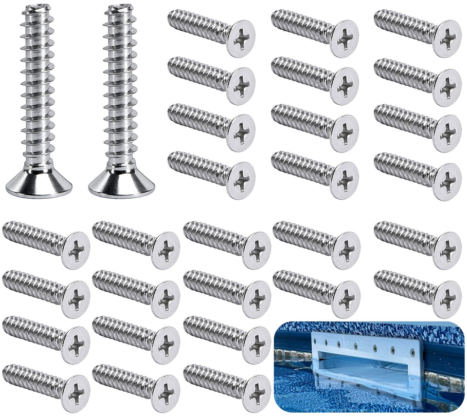 RunNico pool skimmer screws close-up; 1in length for secure fittings
