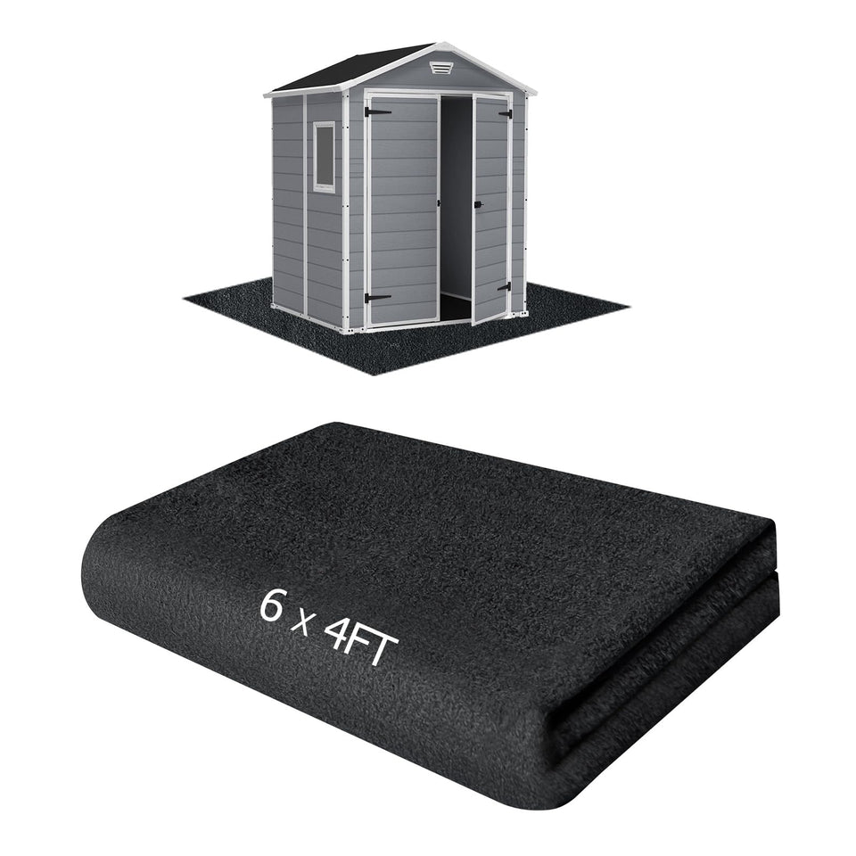 RUNZEG outdoor shed floor mat 6x4ft protects shed floor from moisture and wear.