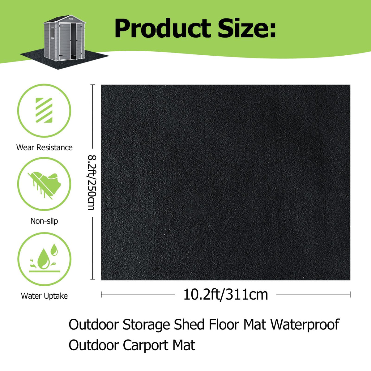 RUNZEG shed mat with non-slip backing stays securely in place.