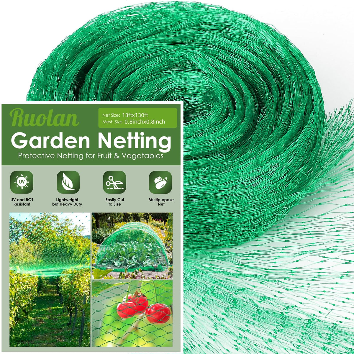 Ruolan Bird Netting 13x130 ft protecting garden fruit trees from birds