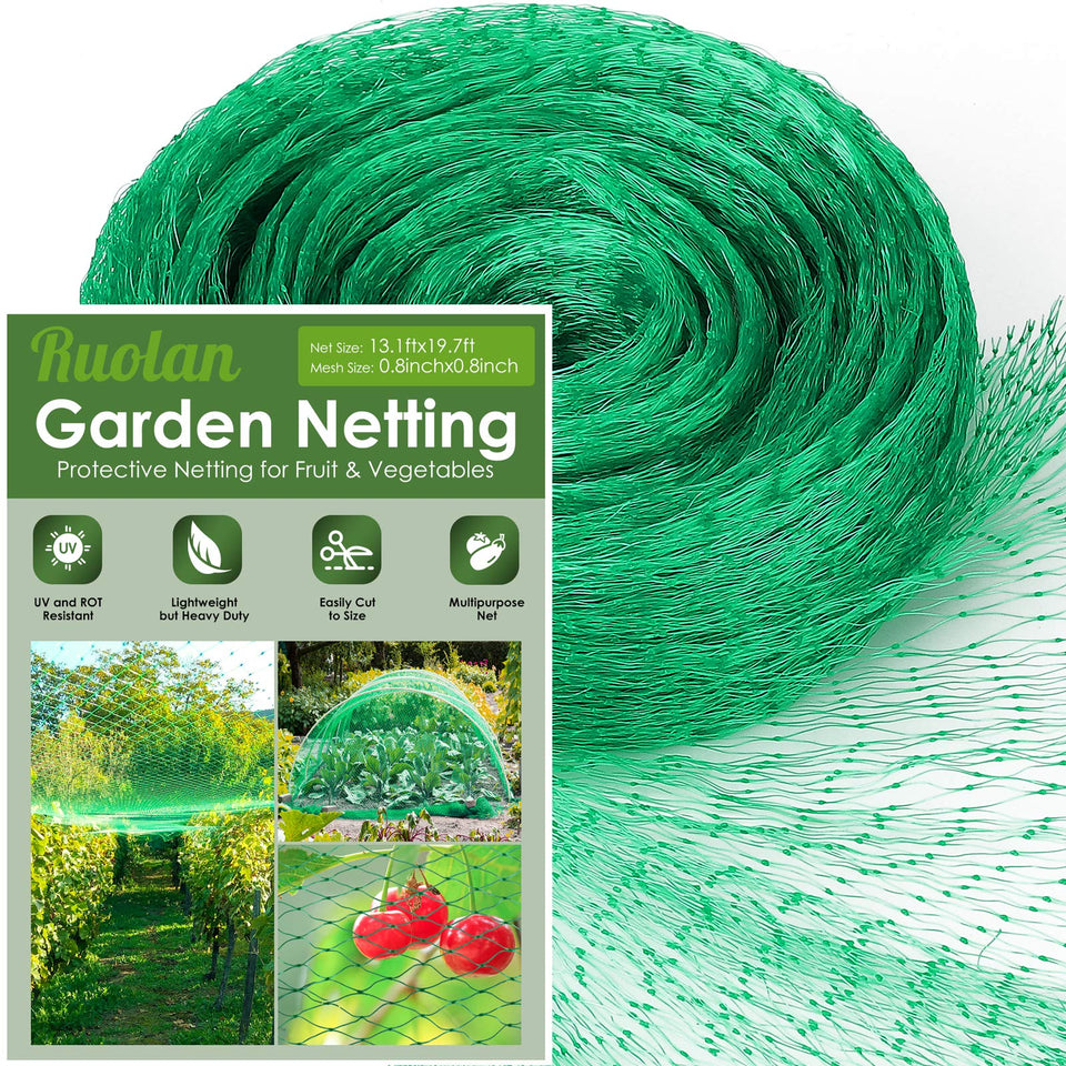 Ruolan bird netting in garden setup protecting trees from birds