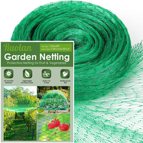 Ruolan bird netting laid over garden stakes protecting fruit trees.