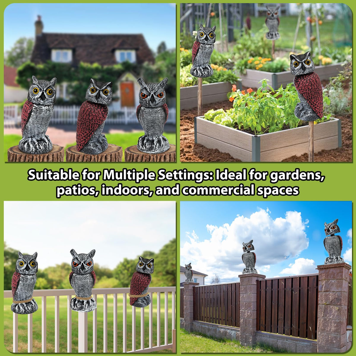 Ruolan mountable owl deterrent designed to fit on sticks for easy placement.