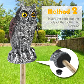 Ruolan owl decoy with hollow bottom mount for easy pole setup.