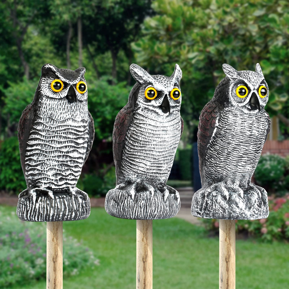 Ruolan owl decoy ready to use outdoors straight from the box.