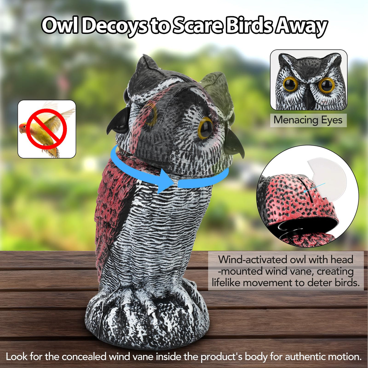 Ruolan plastic weatherproof owl garden decor deters birds in harsh weather.