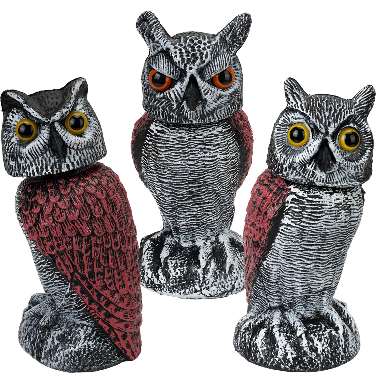 Ruolan three-pack owl bird deterrent for outdoors protects plants and reduces bird damage.