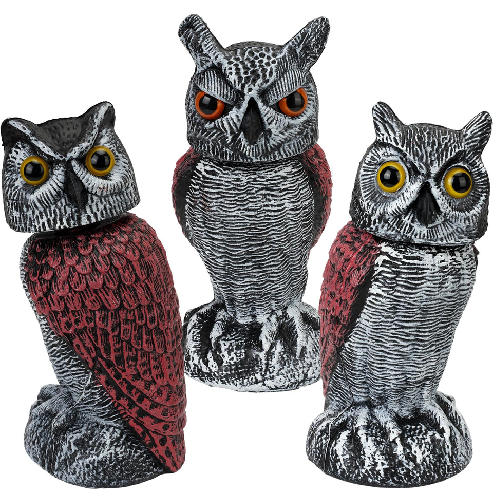 Ruolan three-pack owl bird deterrent for outdoors protects plants and reduces bird damage.