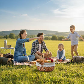 RURALITY traditional style picnic basket enhancing outdoor family moments.