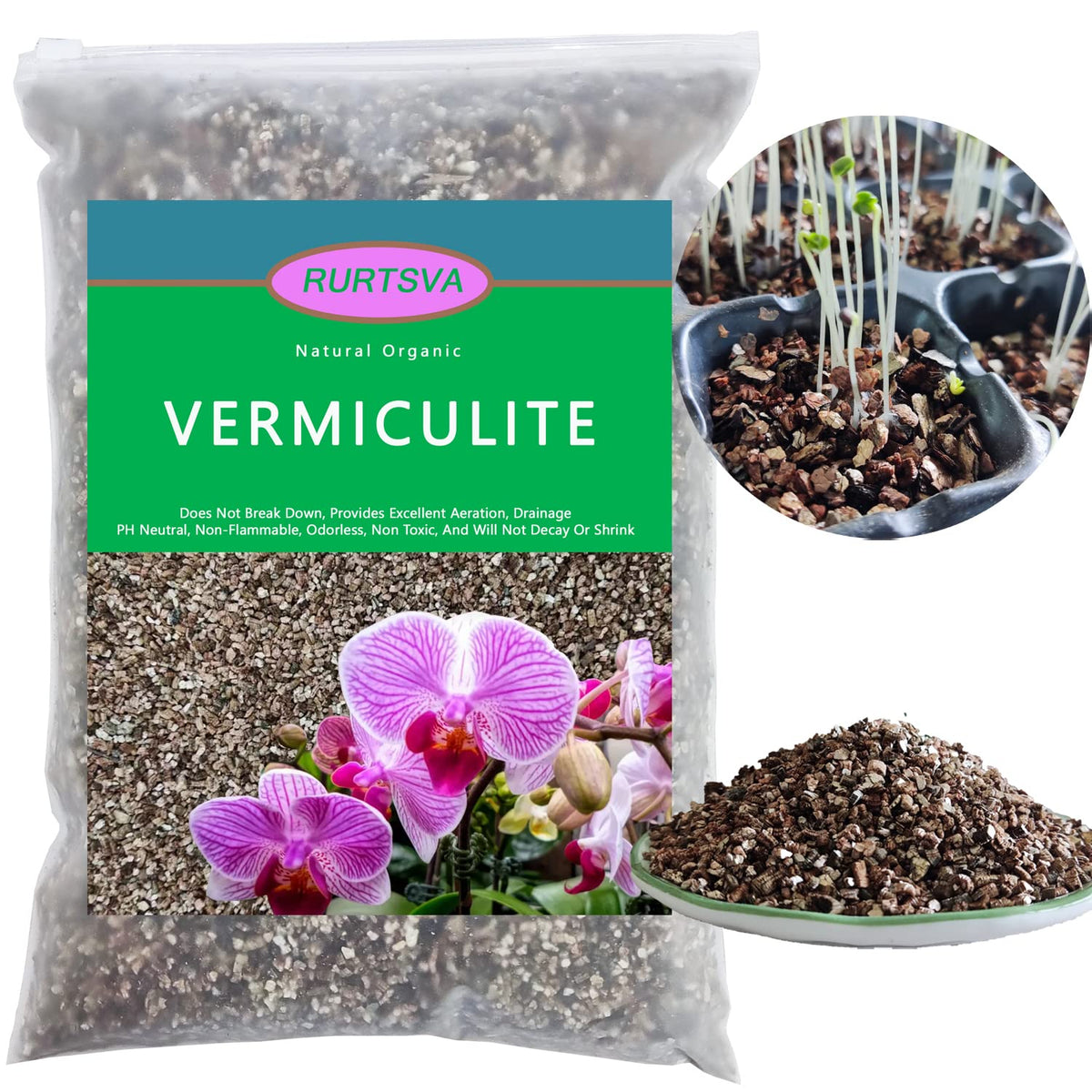 Rurtsva coarse vermiculite 2QT bag promotes moisture retention in potting mixes.