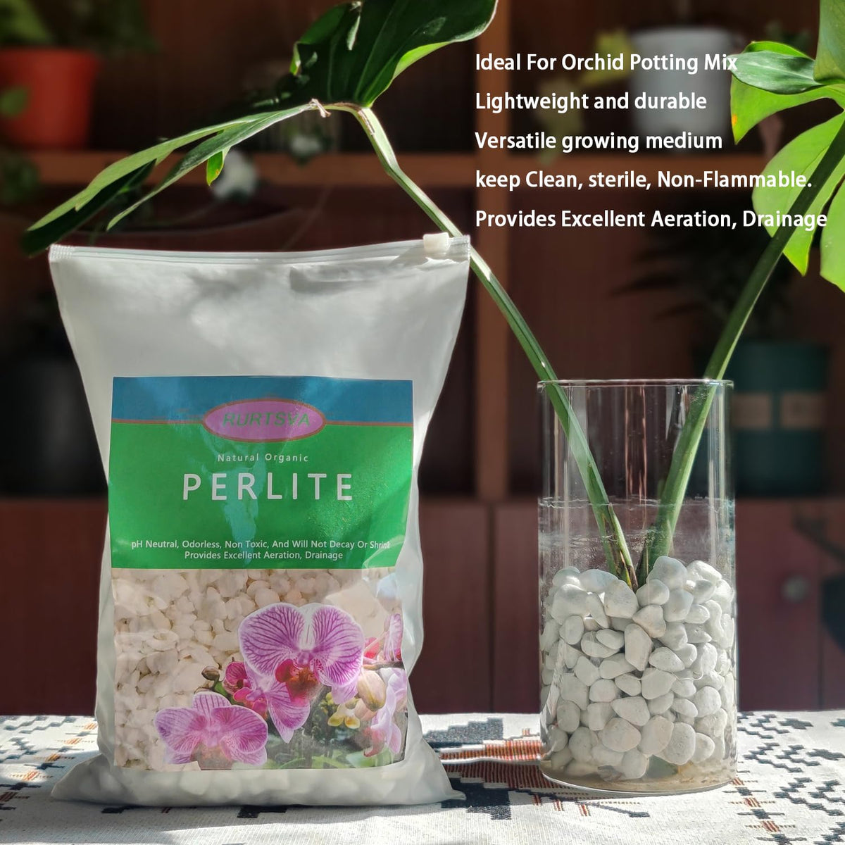 Rurtsva orchid-dendrobium perlite mix enhances aeration for epiphytic orchids.