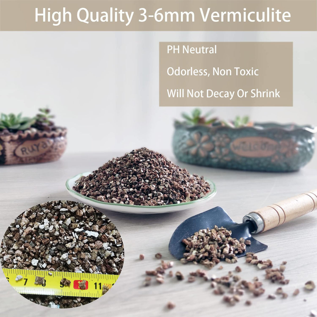 Rurtsva vermiculite soil conditioner improves aeration and moisture retention.