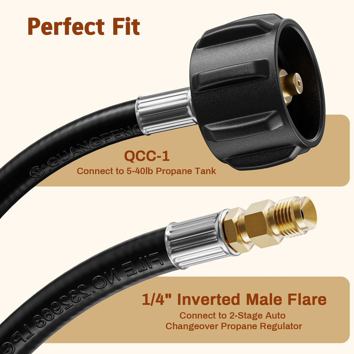 Brass fittings on Rushare hose resist corrosion in outdoor RV setups.