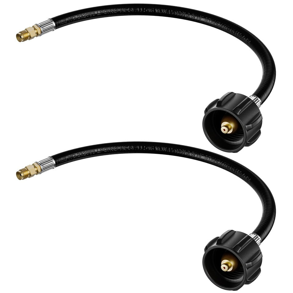 Rushare 15-inch RV propane hose with inverted flare for airtight connection.