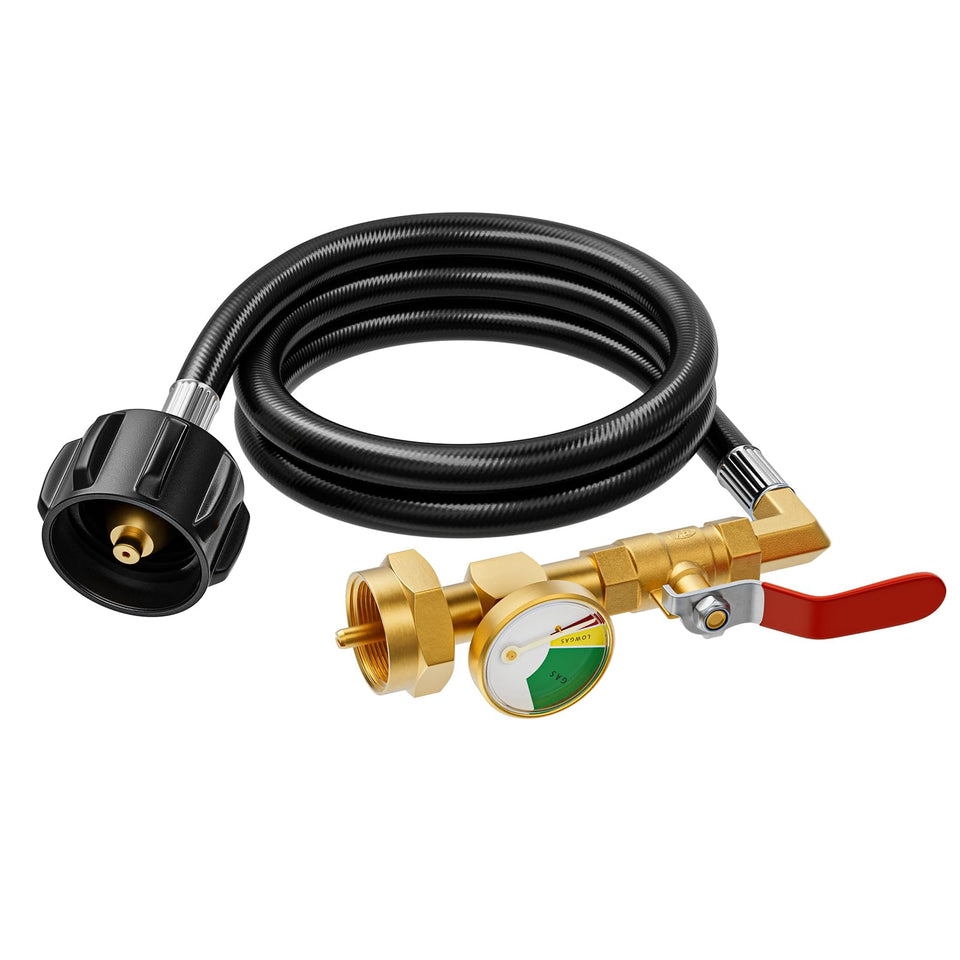 Rushare propane refill adapter gauge dial clearly shows gas level for safe topping