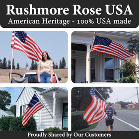 Rushmore Rose USA flag displayed on porch or fence with pride