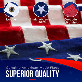 Rushmore Rose US flag 4x6 heavy-duty header enhances long-term outdoor durability.