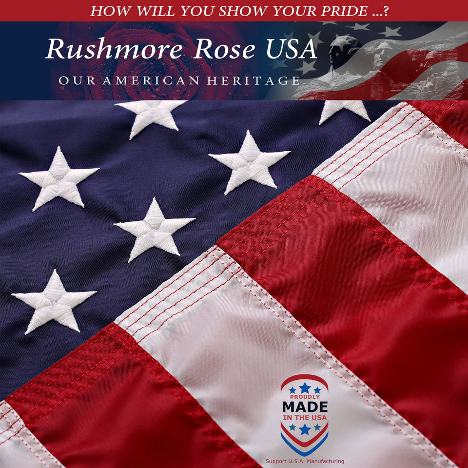 Rushmore Rose USA 2.5x4 outdoor flag with embroidery for ceremonies