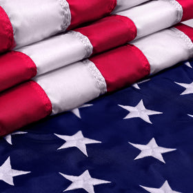 Rushmore Rose USA flag on wall or pole for versatile indoor-outdoor display
