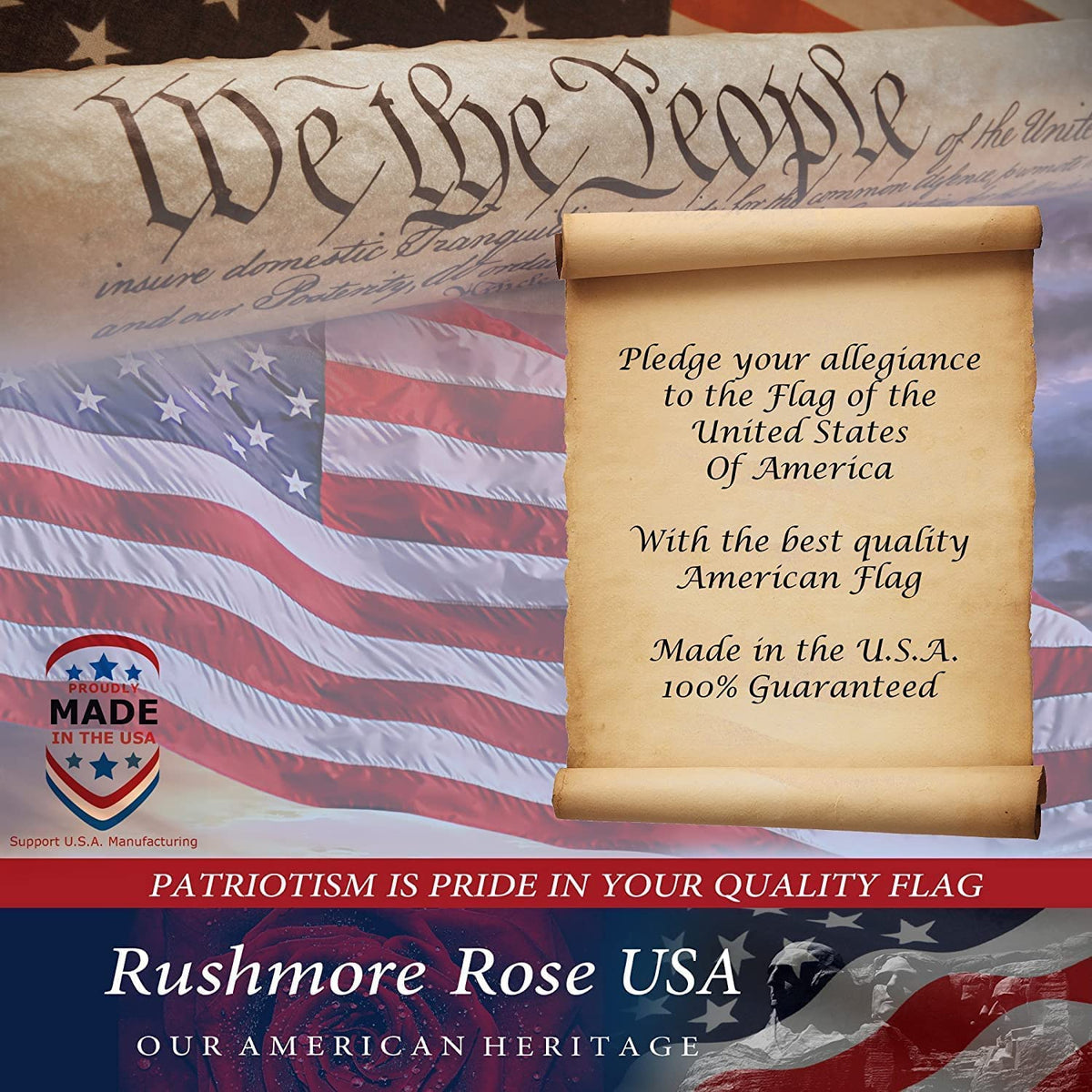 Rushmore Rose USA patriotic gift flag for veterans and families
