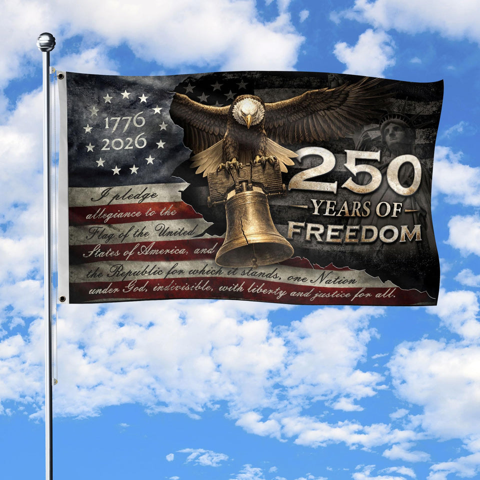 RustField Co. 250th Anniversary USA Flag with a bold eagle, ideal for outdoor pride.