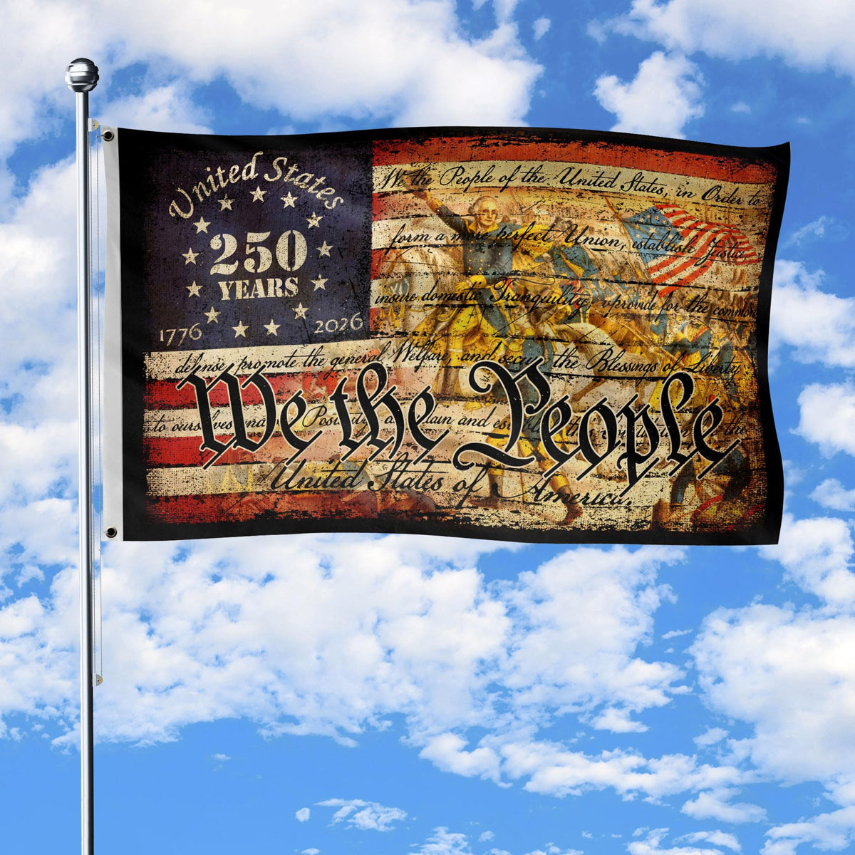 RustField Co. 250th Anniversary USA Flag two-sided front view for eye-catching display