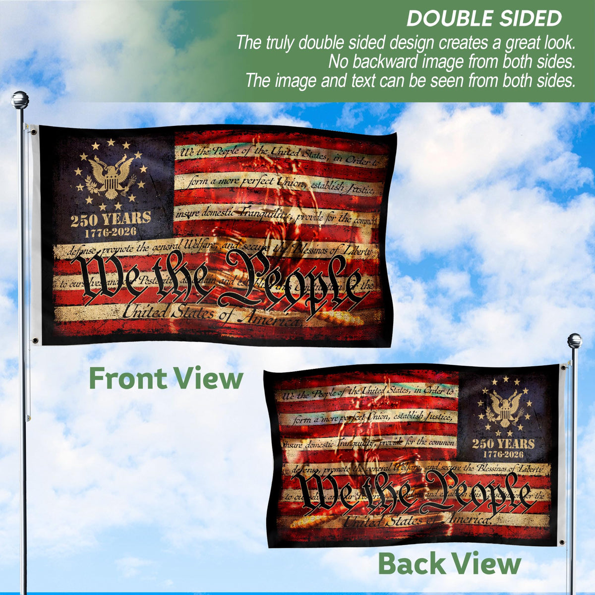 RustField Co. easy-hang flag suitable for indoor or outdoor spaces.