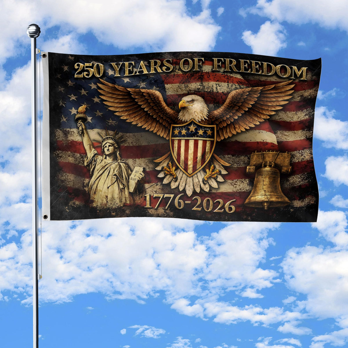 RustField Co 250th Anniversary flag 3x5 ft with eagle motif for patriotic displays