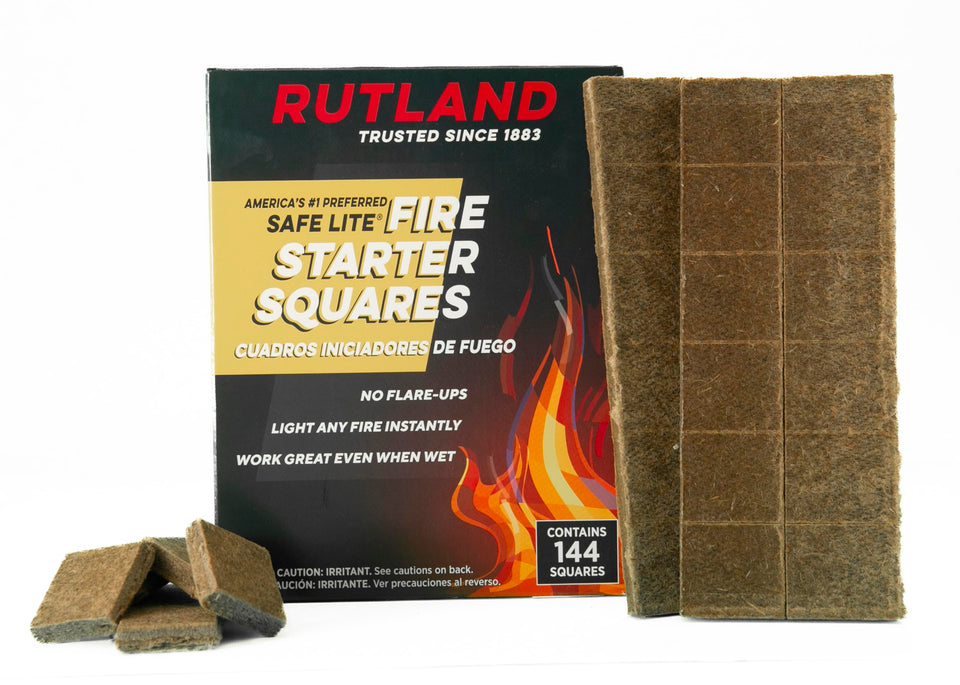 Rutland Safe Lite fire starter square close-up for fast lighting with dense wax blend.