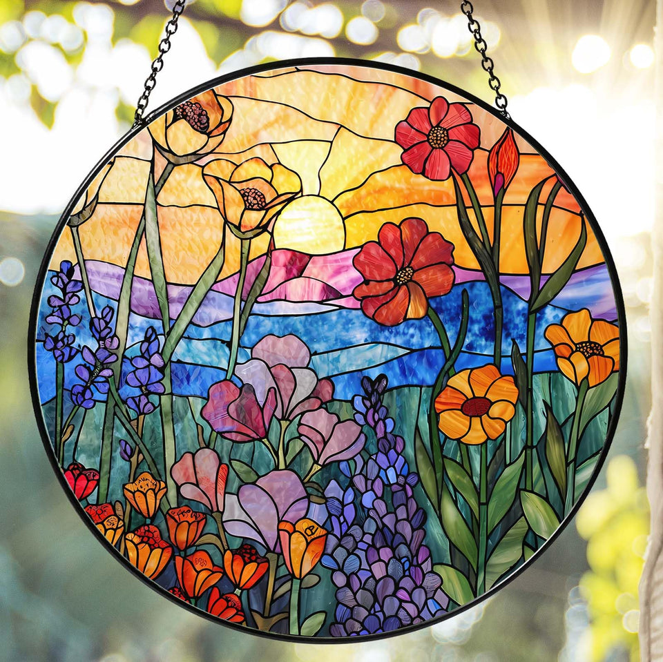 RVEAFA Wildflowers Suncatcher brightens interiors with colorful reflections inside the window.
