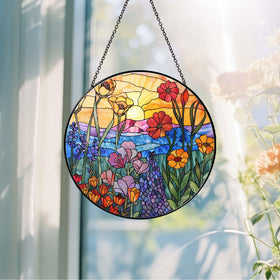 RVEAFA Wildflowers Suncatcher provides decorative privacy with colored light.
