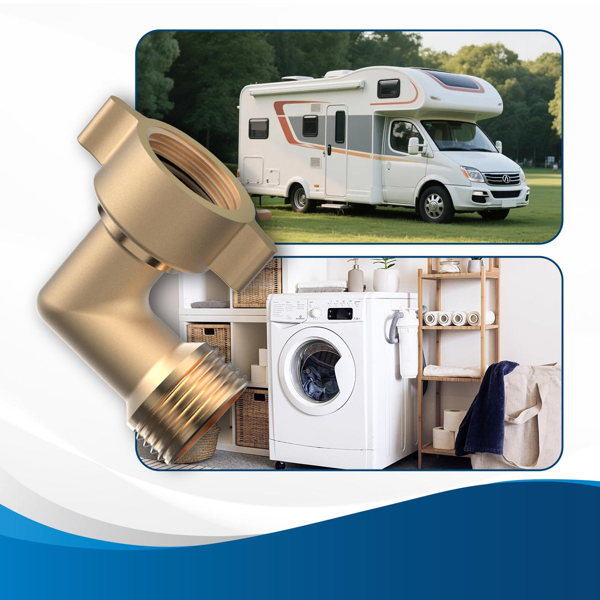 RVGUARD outdoor spigot setup with elbow demonstrates universal garden hose use