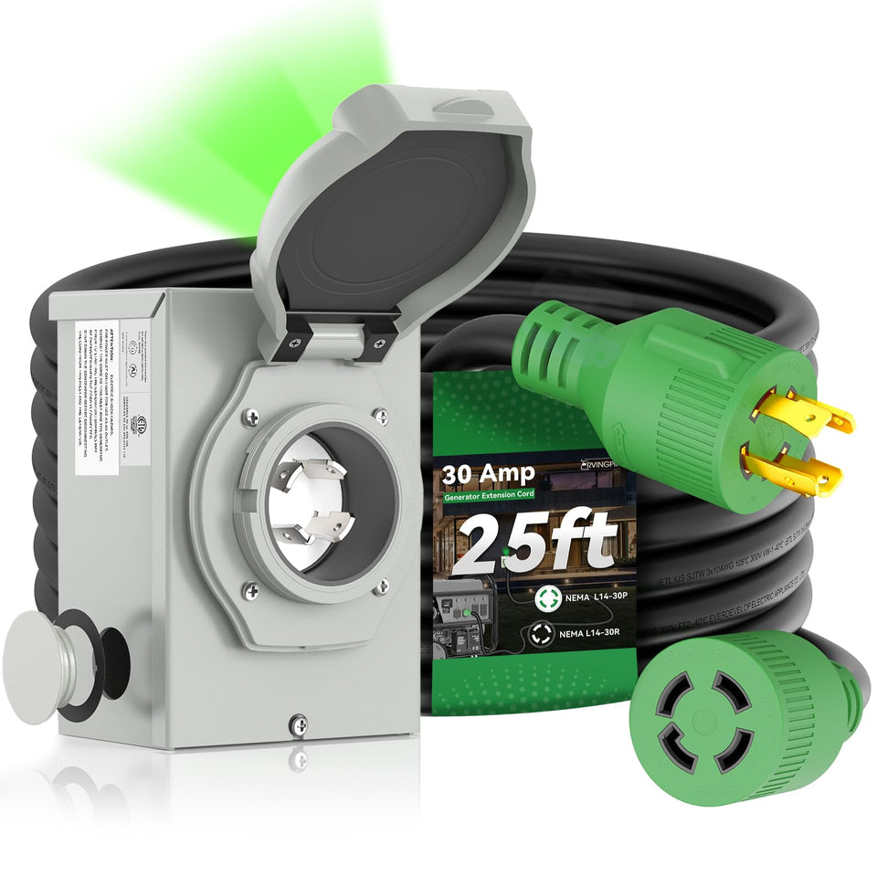 RVINGPRO 30 Amp generator cord 25 ft for reliable outdoor power