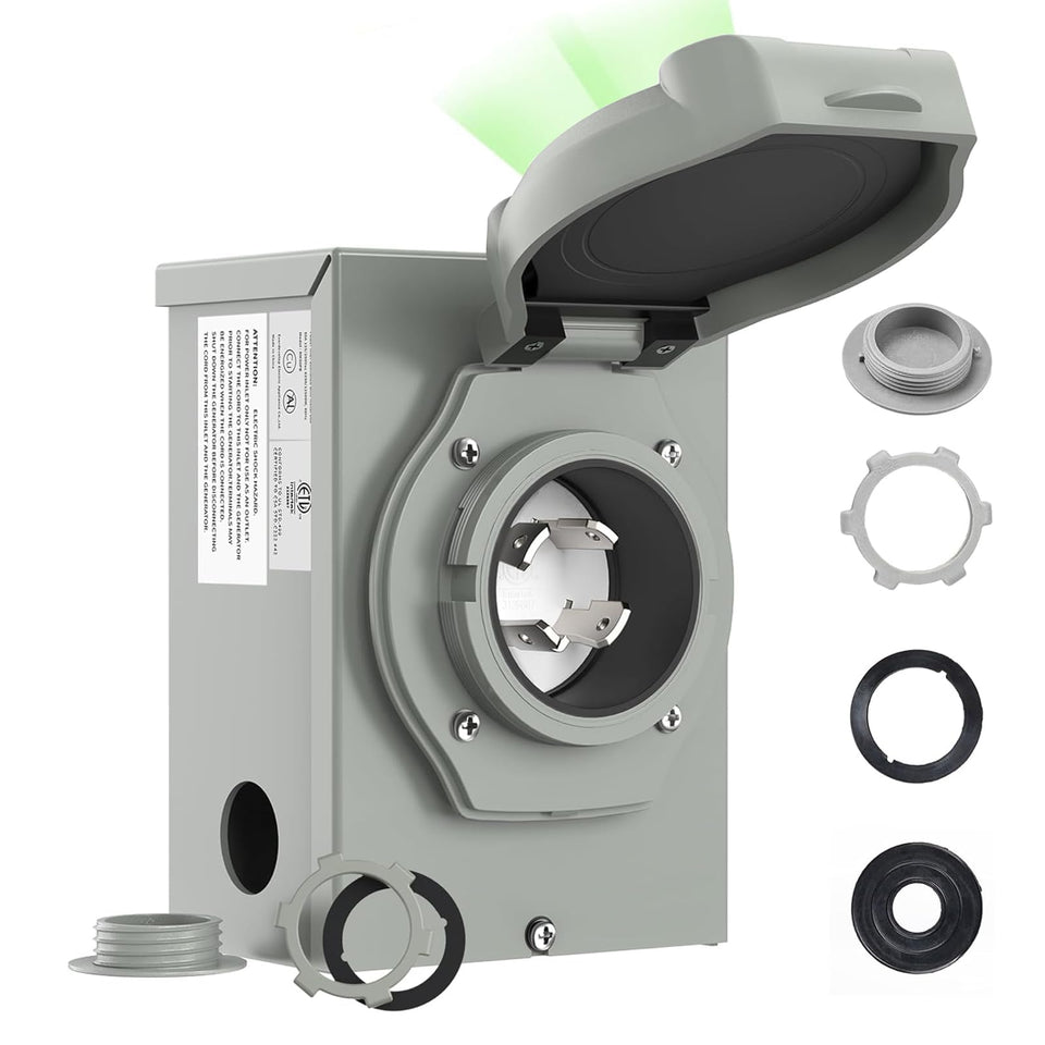 RVMATE pre-drilling 30A generator inlet box front view for quick setup