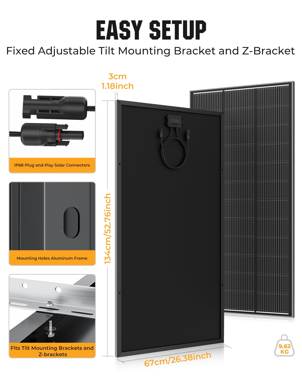 Rvpozwer robust aluminum frame withstands wind and snow.