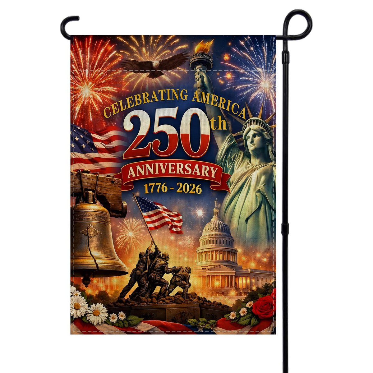 Rvsticty 250th Anniversary Garden Flag in a sunny yard enhances curb appeal.