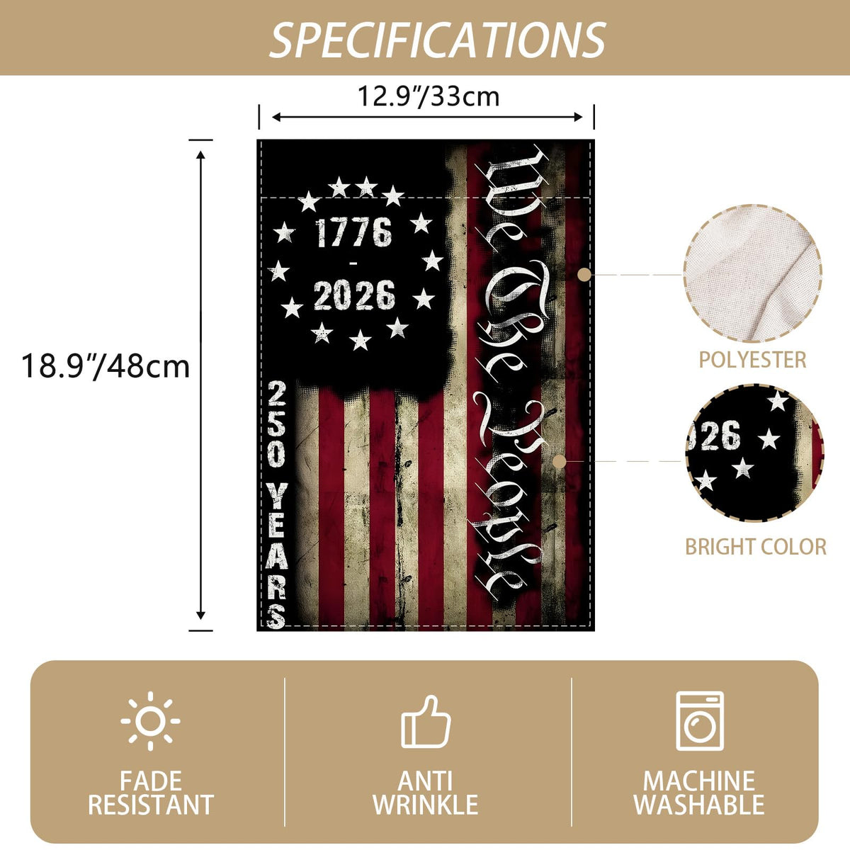 Rvsticty USA flag fabric texture close-up shows durable polyester