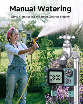 Rvwsx Sprinkler Timer 2-Zone rain delay mode saves water during rain.