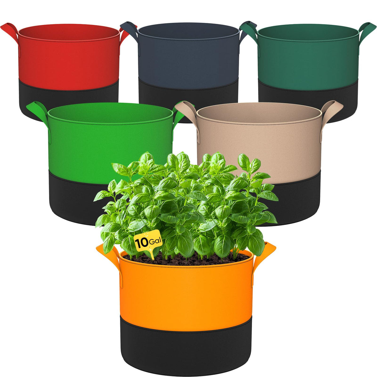 RVZHI 10 gallon grow bags with two-color design for vibrant, space-saving balcony gardens.