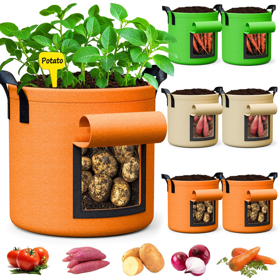 RVZHI 20 gal potato grow bags color-pack front view for organized, colorful gardening.