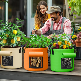RVZHI 10 gallon grow bags suitable for multiple crops in a garden