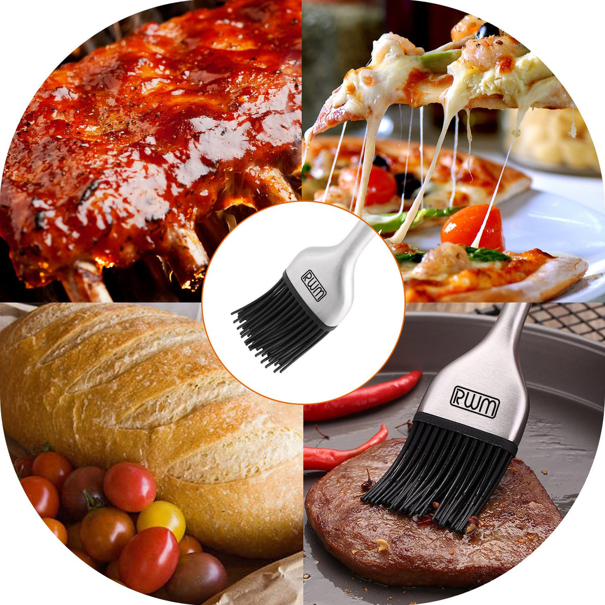 RWM basting brush dishwasher-safe with removable silicone heads for quick cleanup.