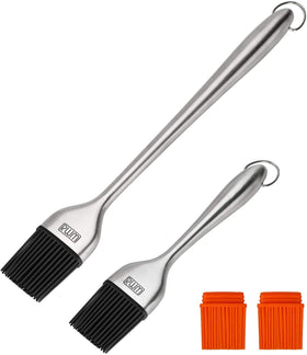 RWM basting brush with stainless steel handle offers a secure grip for precise sauce and oil application.