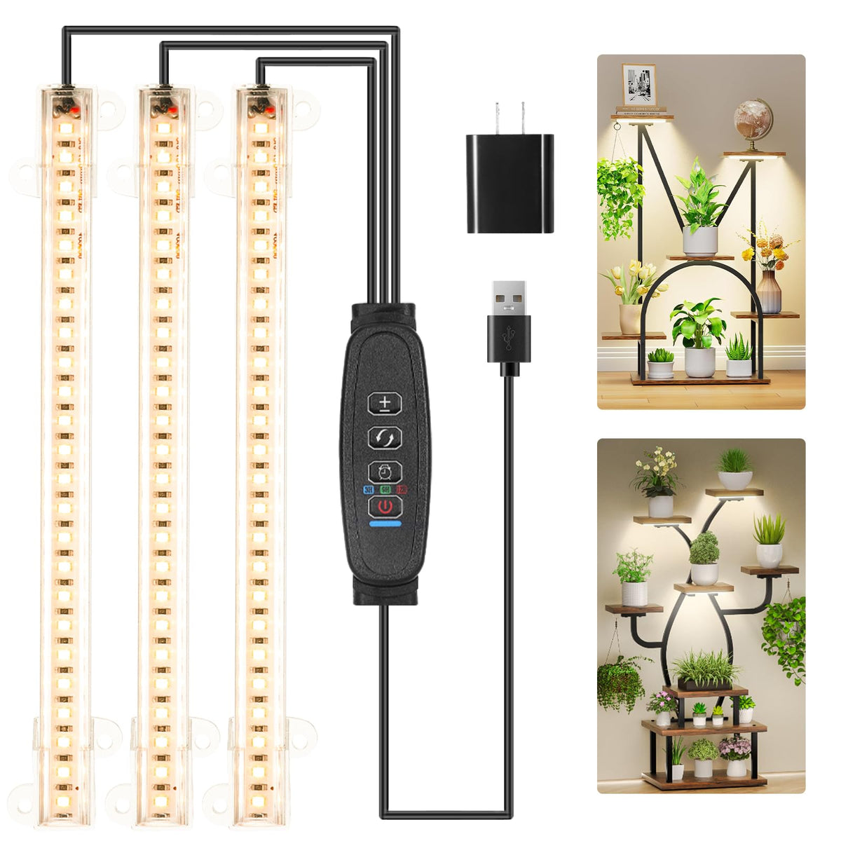 RWNTAO 3-head LED grow light strip setup for compact indoor gardens
