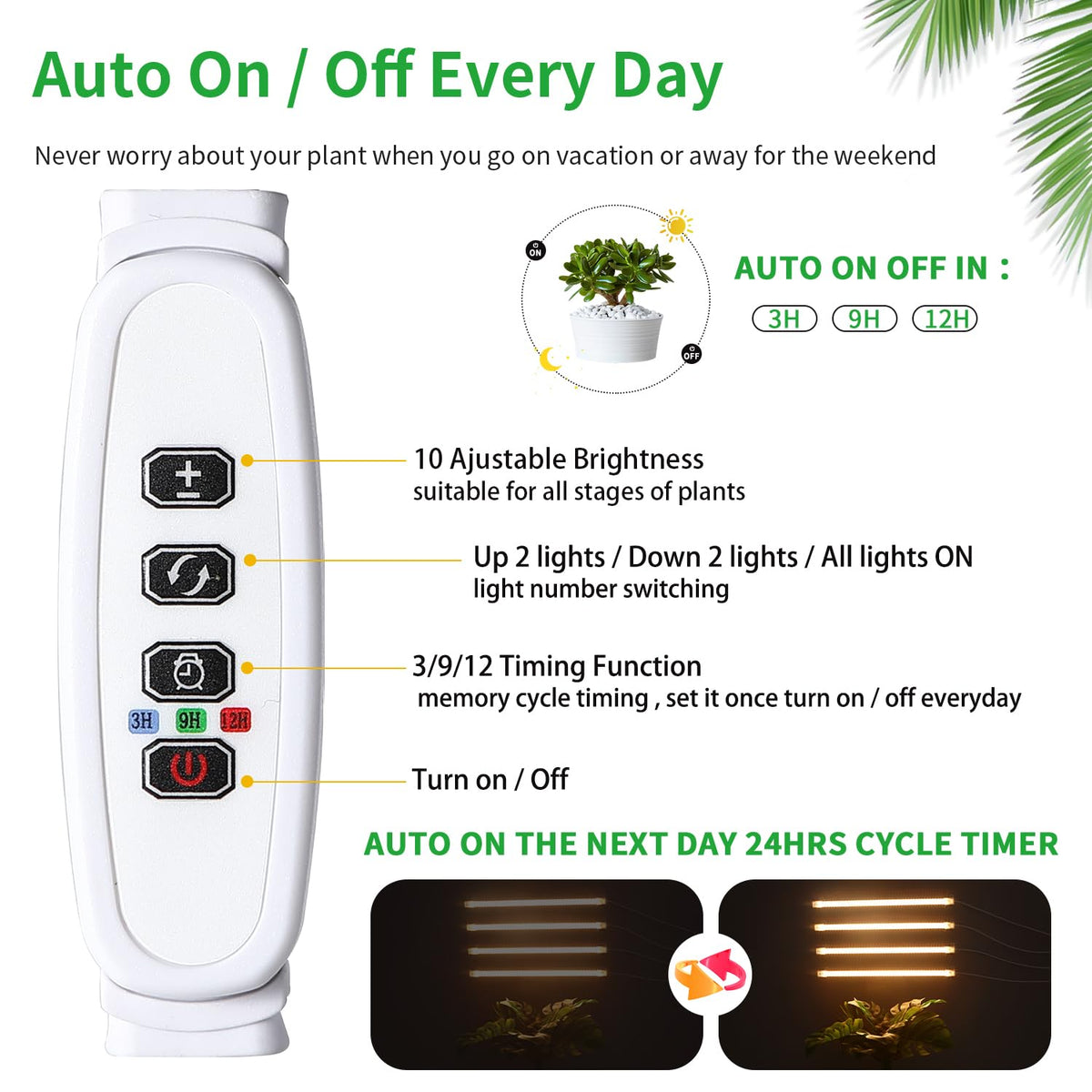 RWNTAO LED growth lamp timer function enables auto on/off for consistent care.