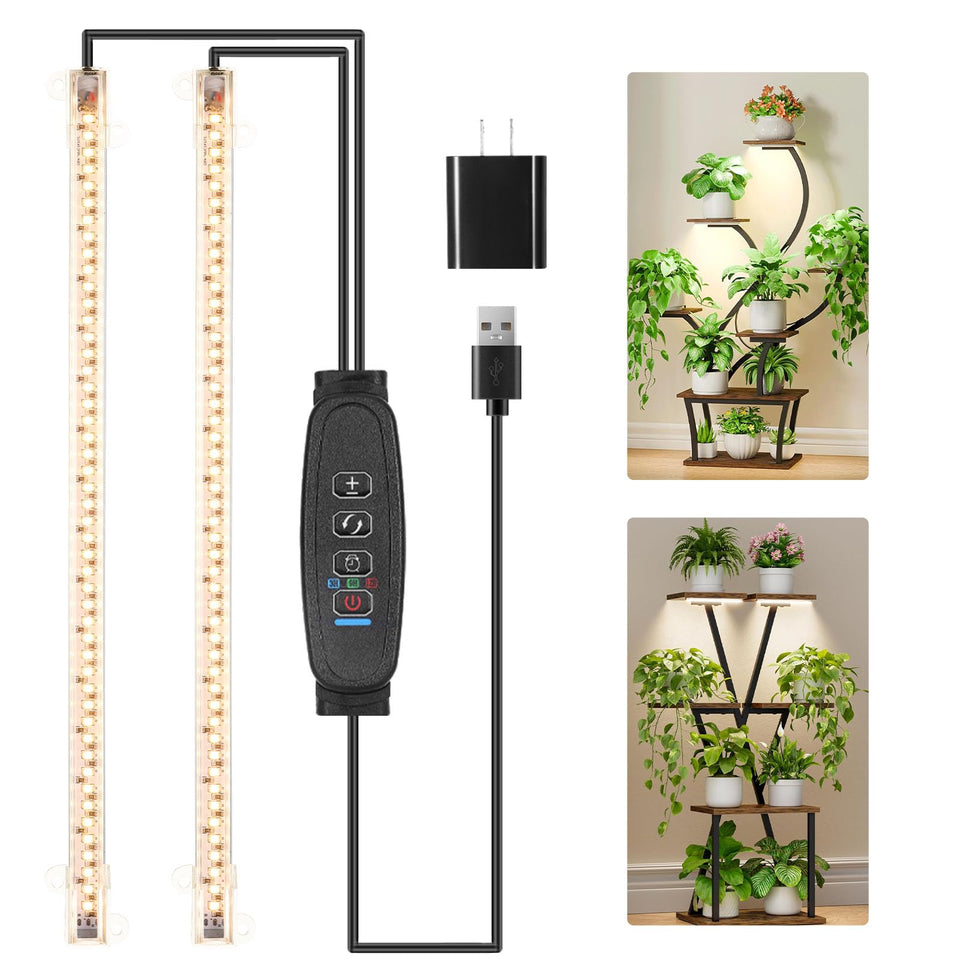 RWNTAO two-head 13-inch LED grow light strips front view boosts indoor plant growth potential.